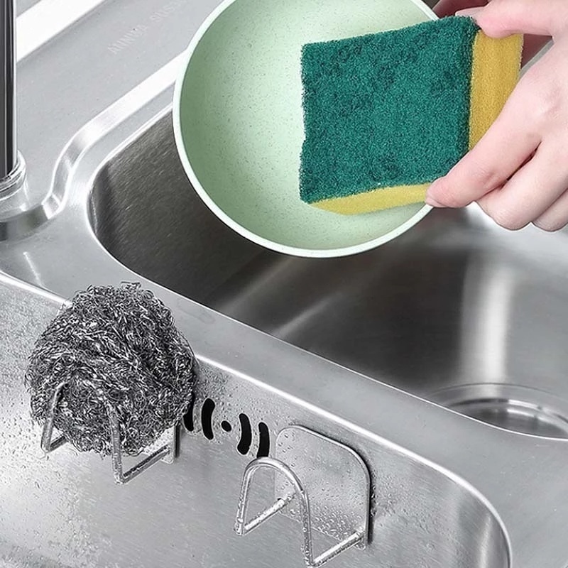 [Kitchen Sponges Holder ] [Nail-Free Self Adhesive Sink Sponge Drain Drying Rack][Multifunction Bathroom Kitchen Self Adhesive Nail-Free Door Hanger Hook]