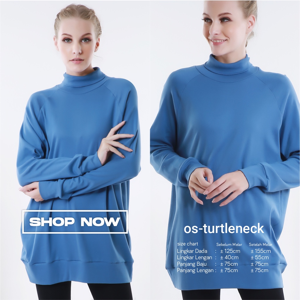 Turtleneck Oversize ld 130cm Wanita Rib Knit Cotton Jumbo Femon Ritch SteelBlue