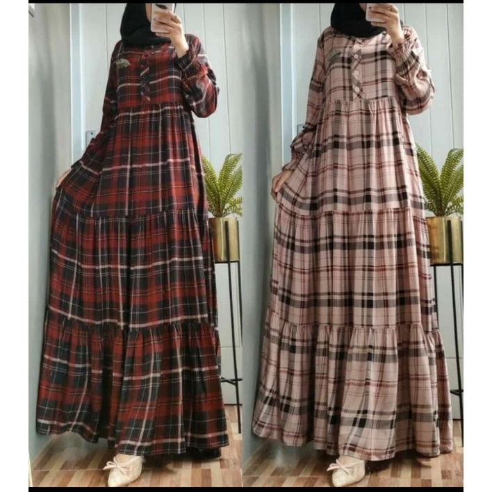 Gamis katun susun rempel payung lebar