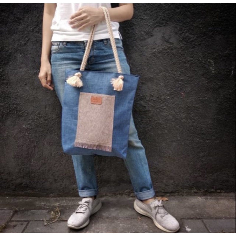 Tas tote denim sumbu size 30x40cm