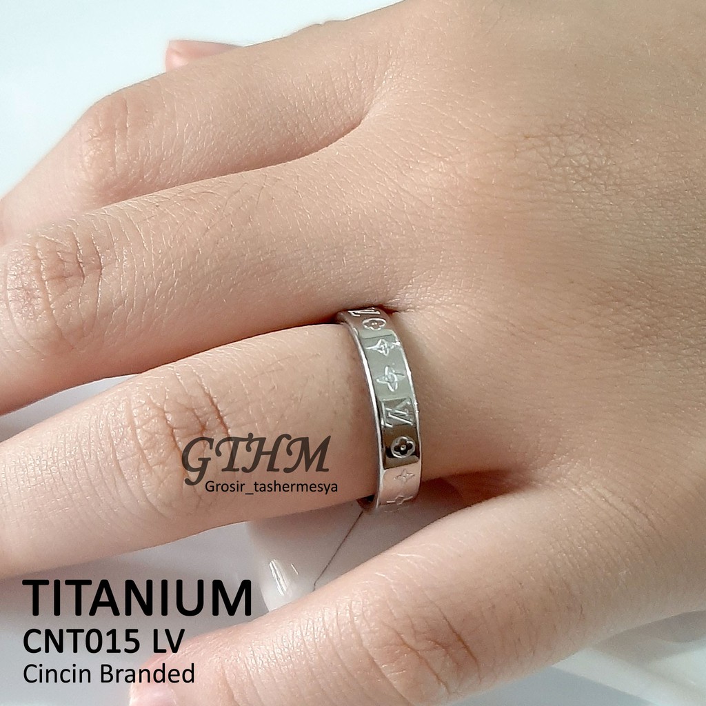 cincin titanium stainless steel asli mewah branded LV emas silver