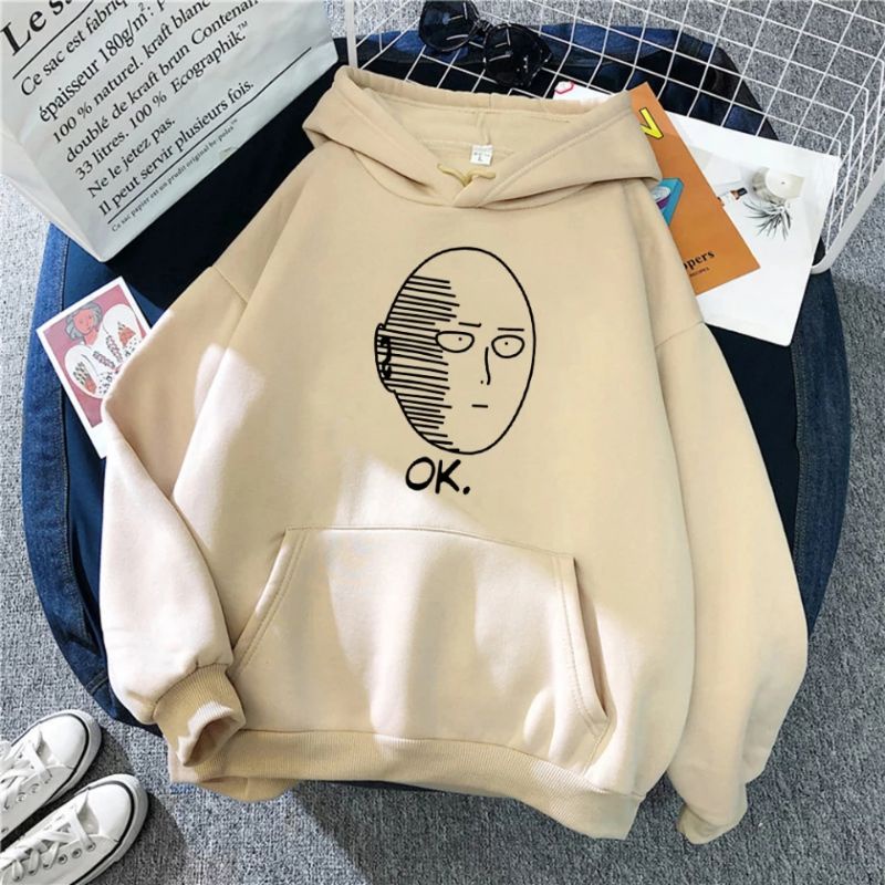 Sweater Hoodie SAITAMA OK Anime ONE PUNCH MAN Pria Wanita Jumper Size S M L XL XXL XXXL