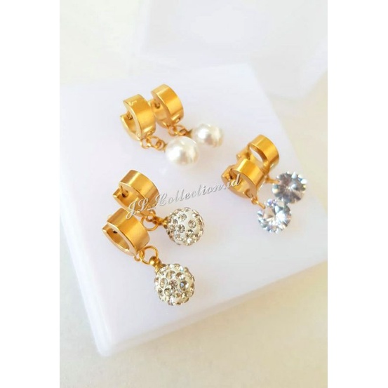 Anting Fashion Titanium Mutiara putih Anting Bola permata kristal Anting Permata Zircon titanium
