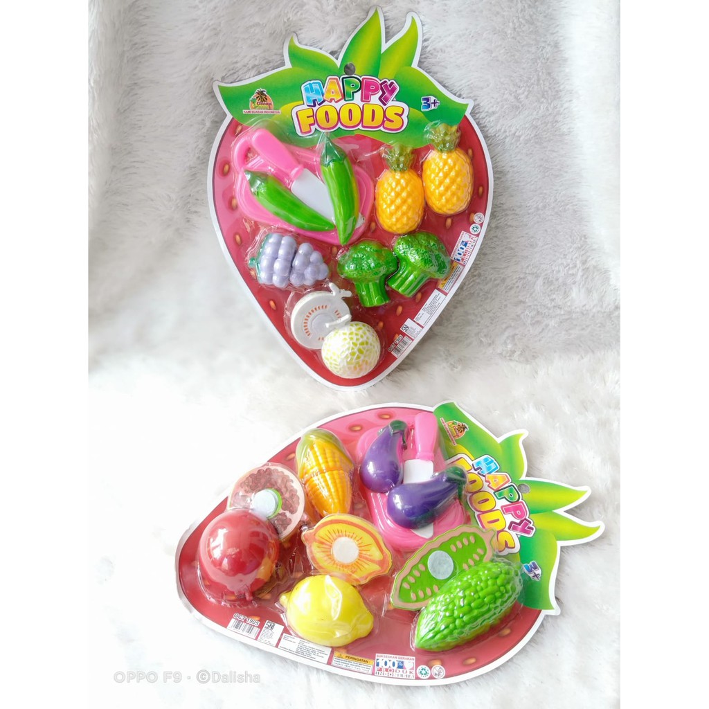 Mainan Potong Buah Potong Simulasi Buah-Buahan Potong Buah Happy Foods Mainan Buah Plastik Mainan