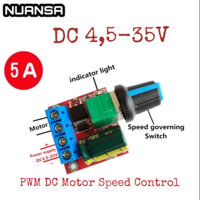 PWM 5A DC 4,5-35V Speed Controller Lampu LED Dimer Motor 90W pengatur kecepatan