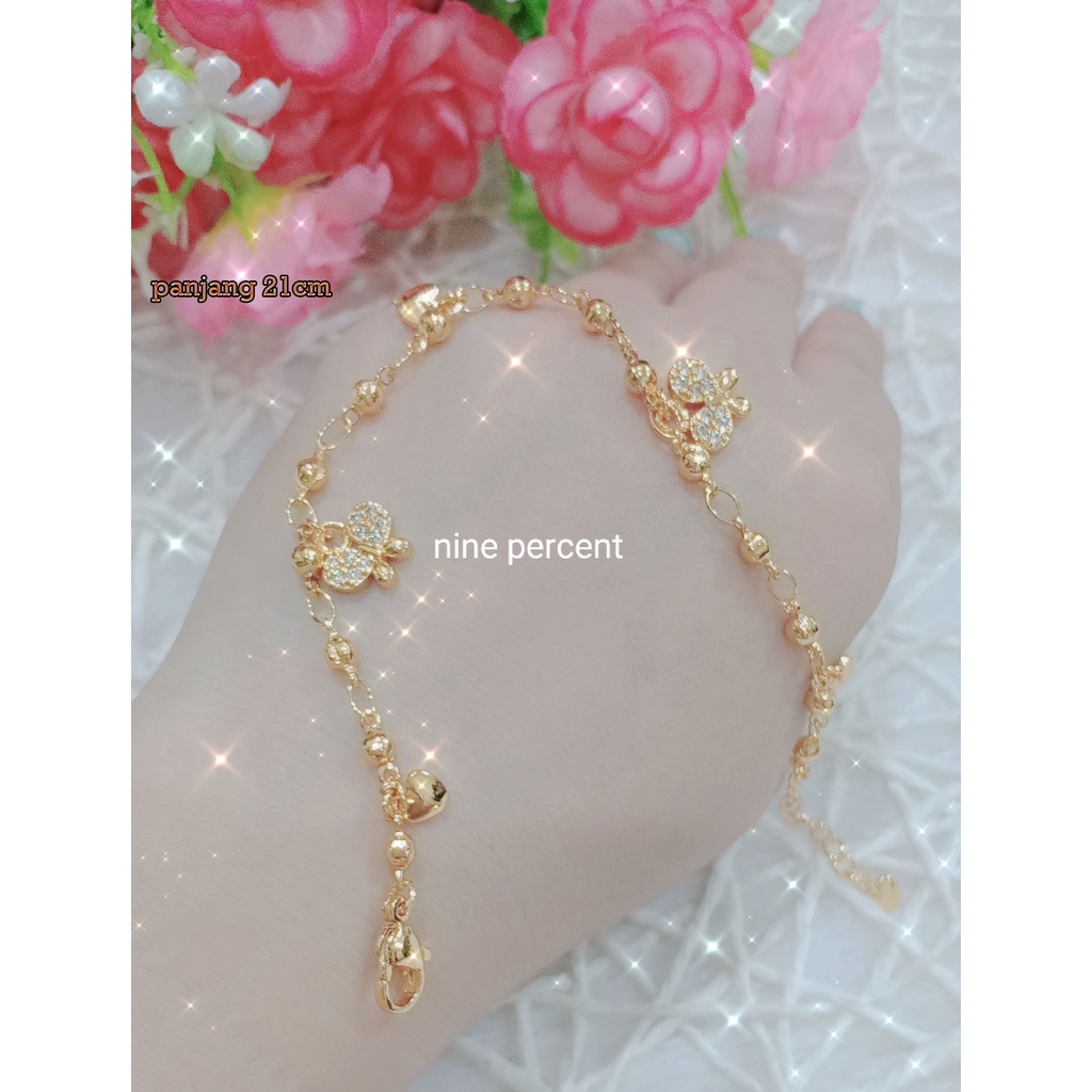 Gelang Tangan Xuping Gold Wanita Dewasa Motif Rantai Permata KISS Lapis Emas