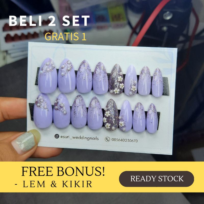 Kuku Palsu Wedding 3D Handmase Lilac Ungu Fake Nails Nailart
