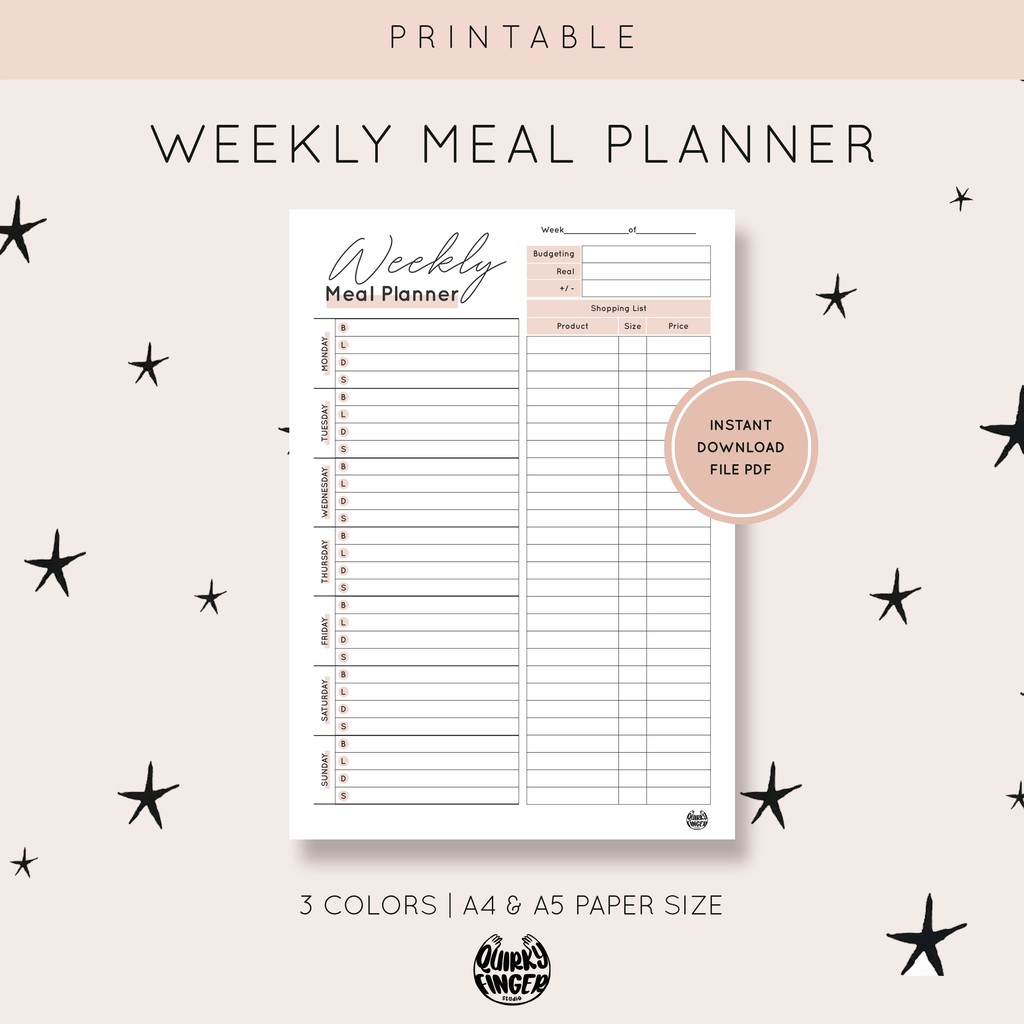 

Printable Weekly Meal Planner Minimalist, Schedule, Organizer, To Do List A4, A5