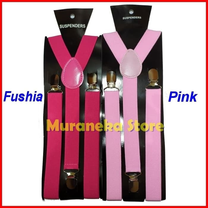 Suspender Bretel Merah Pink Maroon Dewasa Pria Dasi Kupu Bowtie Pesta Gesper Tali Kodok Jojon Marun