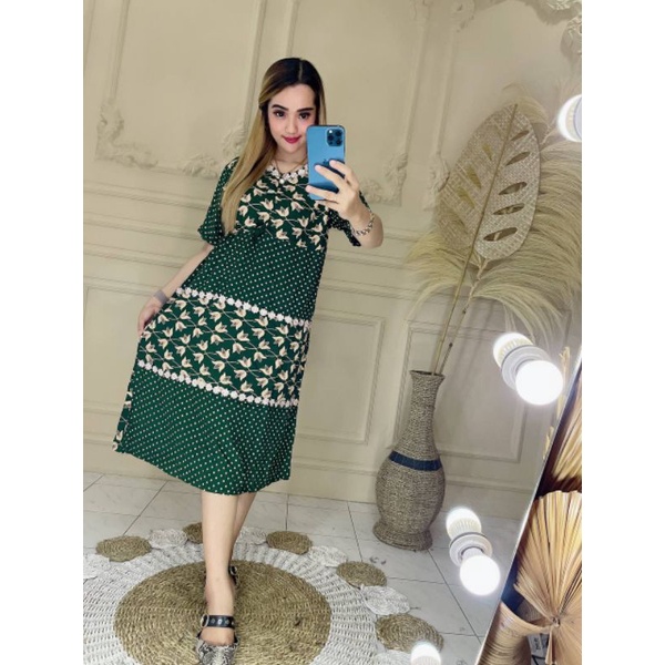 Daster Susun 2 Motif Kekinian Isyana Sarasvati Rayon Resleting Depan Busui Bunga Tulip ft Polkadot