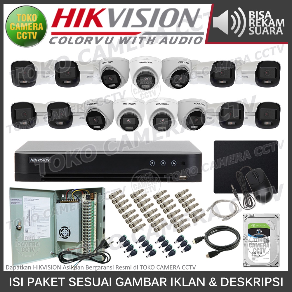 PAKET CCTV HIKVISION 5MP 3K COLORVU AUDIO 16 CHANNEL 15 KAMERA