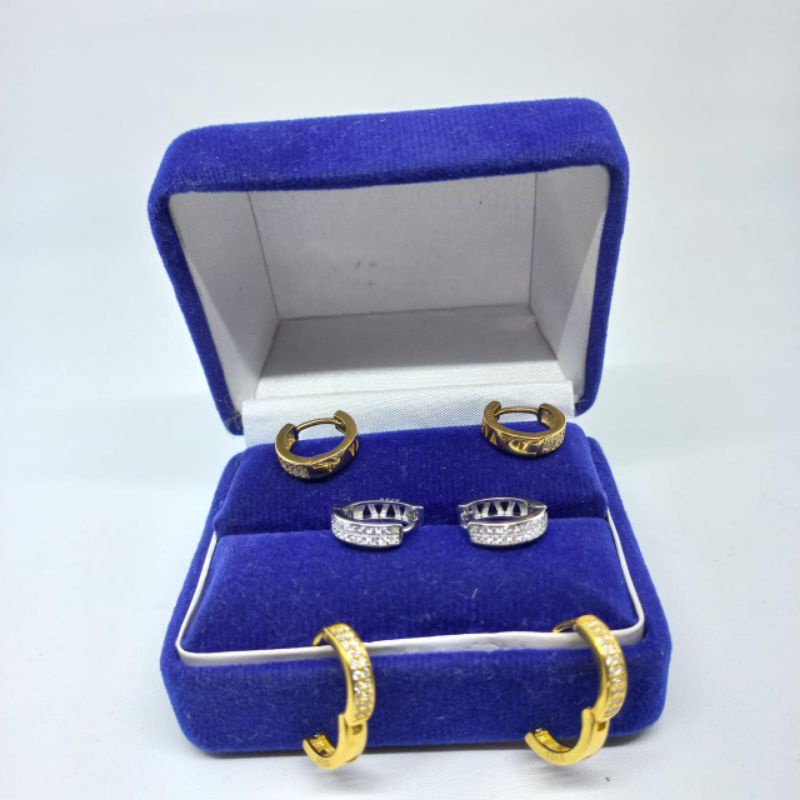 anting jepit donat full mp / anting perak asli silver 925 lapis emas/ anting fashion wanita impor