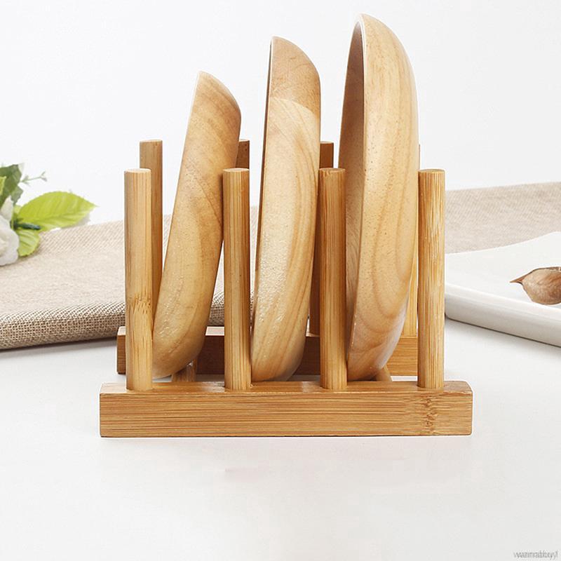 Bamboo Plate Rack Kitchen Plate Storage Shelf Pot Lid Cutlery Rack Wood Cabinet Organizer Shopee Indonesia