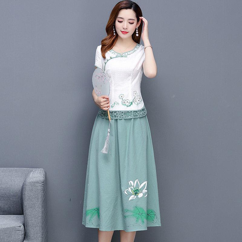 Single / suit large women's 2021 fat mm Chinese style mother Hanfu improved cheongsam dress middle-a