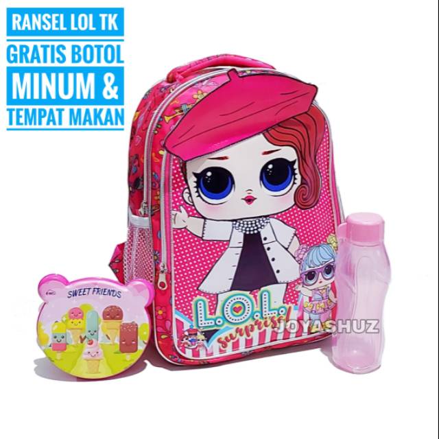 TAS ANAK PEREMPUAN KARAKTER 3IN1 - TAS SEKOLAH ANAK TK - TAS LOL SEPAKET - TAS GRATIS BOTOL MINUM