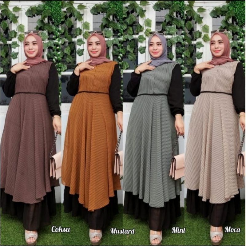 [BISA COD] GAMIS CERUTY BABYDOLL MOTIF KOMBINASI POLOS 2 LAYER, DRESS FULL CERUTY