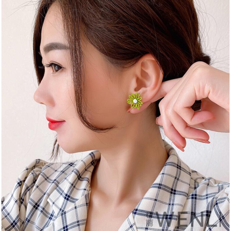 925 jarum perak little Daisy stud anting-anting perempuan hollow bunga anting-anting BUNGA anting-an