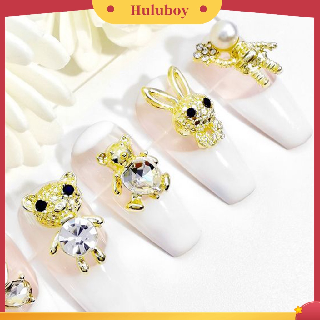 Huluboy Huluboy♡ 10pcs Hiasan Kuku Bentuk Beruang Bahan Alloy Untuk Nail Art DIY