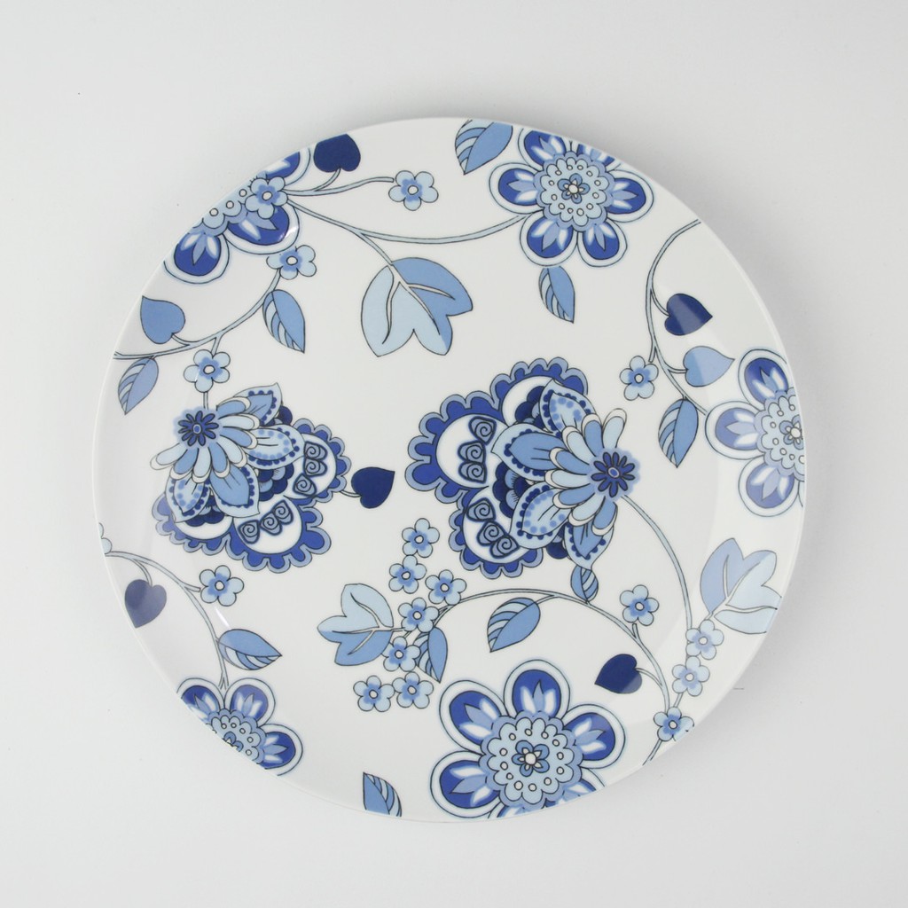 ZEN Piring  Makan Keramik  Batik Floral Biru  diameter 27 