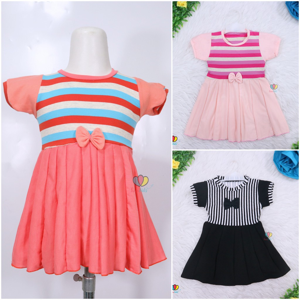 Dress Jasmine Salur uk 1-2 Tahun Dress Balita Bahan Kaos Anak Perempuan Dres Lengan Murah Pesta