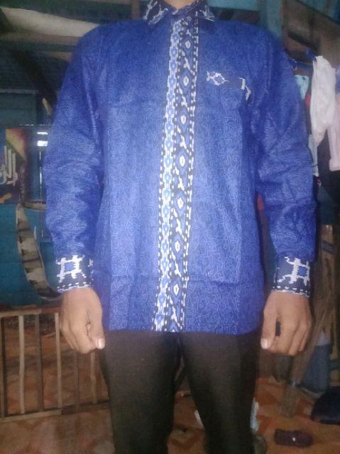 Kemeja Batik Pria Lengan Panjang Motif Mega Mendung Toraja Biru