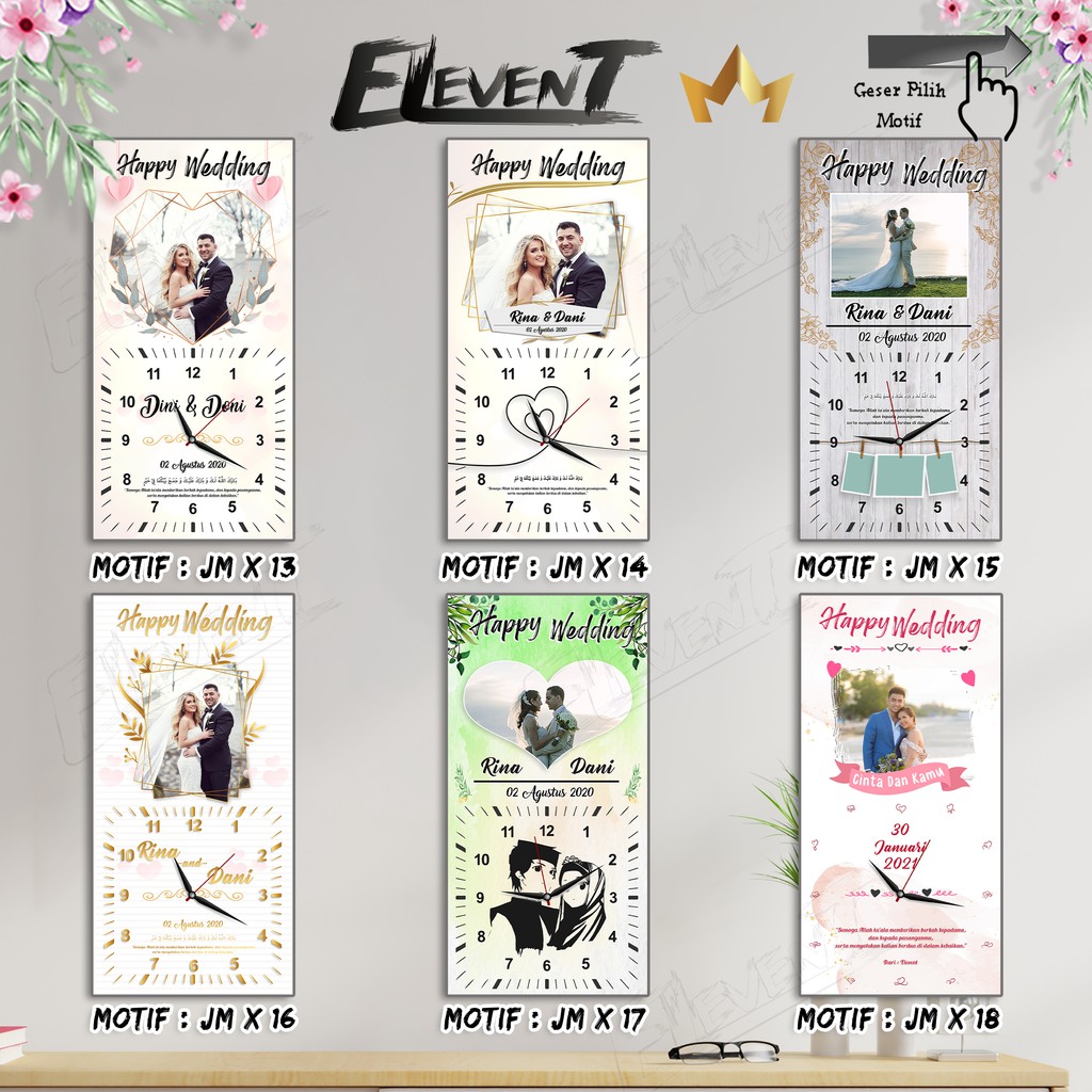 Kado Pernikahan Foto Unik Custom Jam 15x30cm Hadiah Wedding Birthday Graduation Anniversary Wall Decor Ulang Tahun Wisuda Pernikahan Ultah Panjangan Dinding walldecor rumah menarik Murah