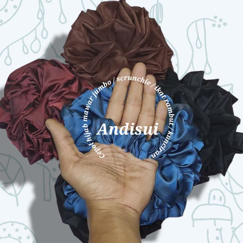 cepol jilbab mawar / scrunchie / ikat rambut / kunciran satin glossy