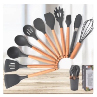 SPATULA SET 10 IN 1 TABUNG SILIKON SENDOK PENJEPIT ALAT MASAK