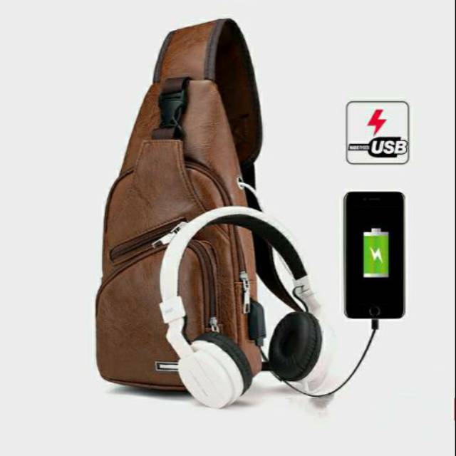 Tas Selempang kulit pria USB Best Seller di bahu dan dada sling bag chest bag kualitas impor