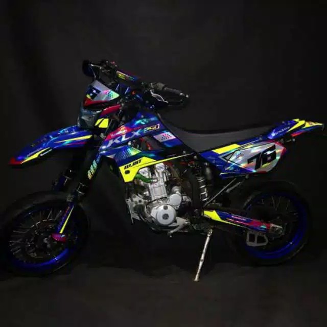 Dekal sticker DECAL motor  KLX 250 crome pelangi hologram