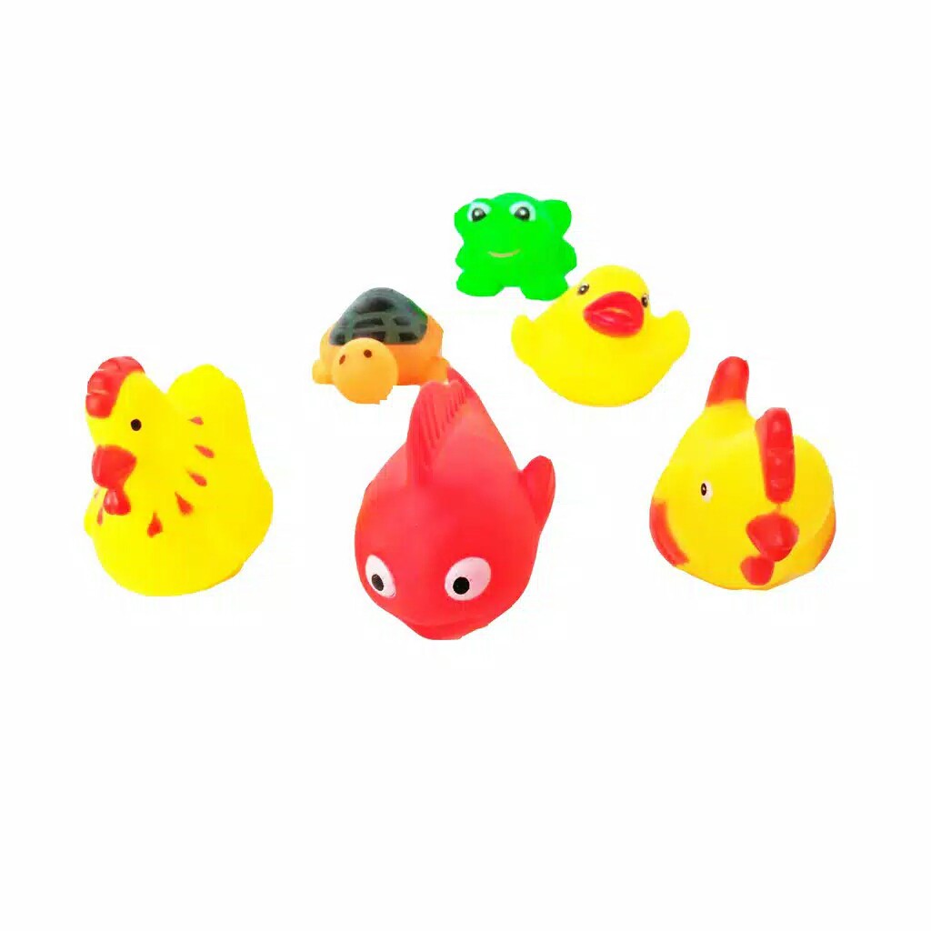 isi 12 pcs bebek vynil karet bebek kuning dan hewan campur mainan mandi bayi