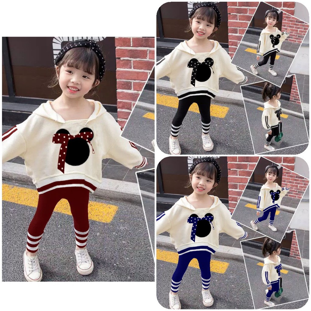 SET MICKEY HOODIE TRAINING KIDS SETELAN ANAK CEWE BABYTERRY 3 WARNA