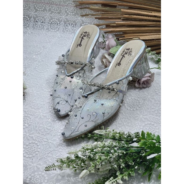 sepatu alwa silver mutiara tinggi 5cm kaca