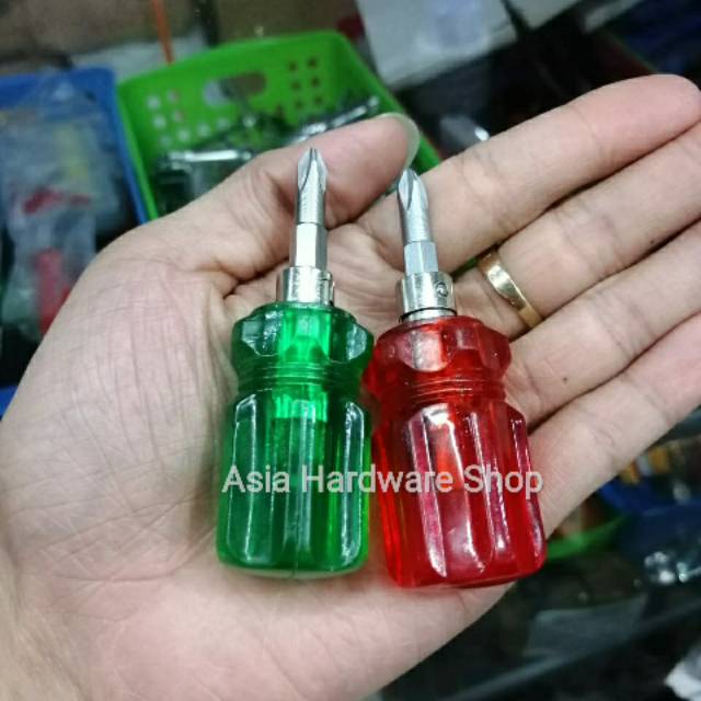 Obeng Bolak Balik Plus Minus Cebol Pendek Kecil Mini Kristal 1 Pcs