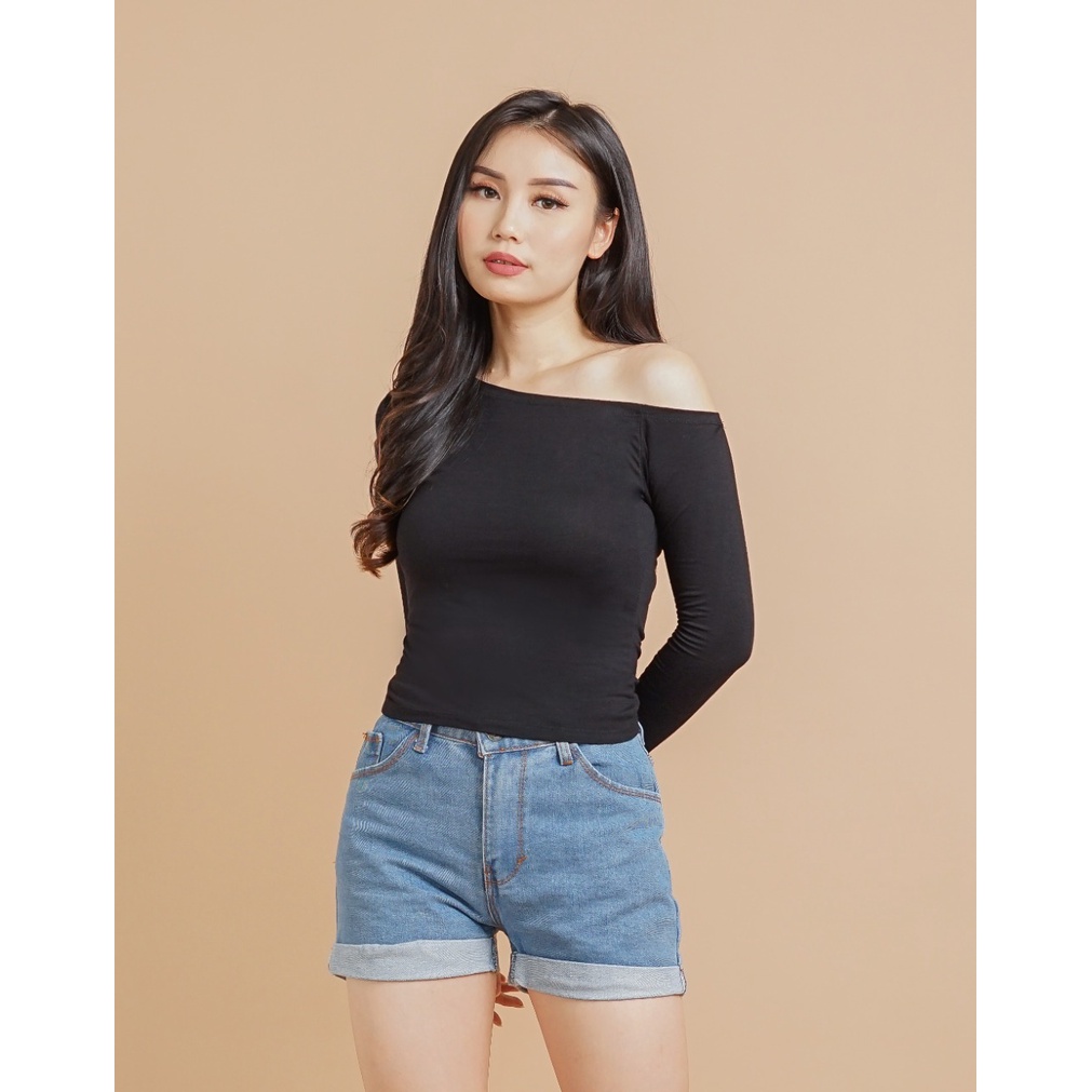 MODAVIE - YASMINE Longsleeve One Shoulder Top Baju Atasan Wanita Korean Top Lengan Panjang