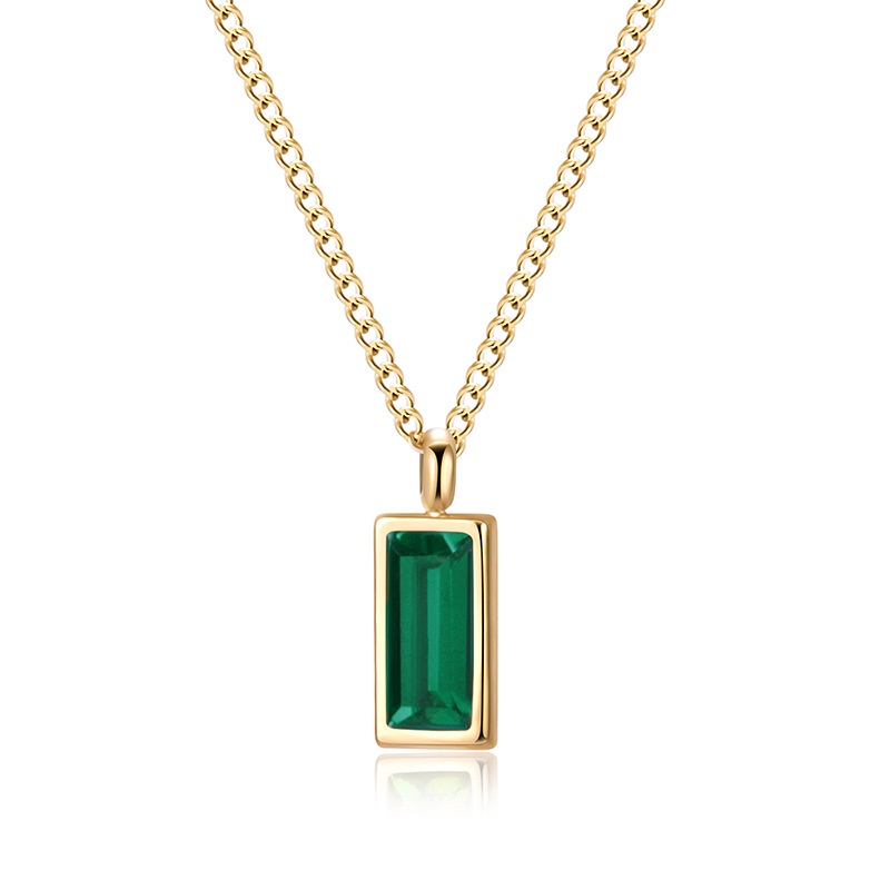 Emerald zircon Kalung persegi panjang liontin titanium steel kalung 14k sederhana liontin kalung wan