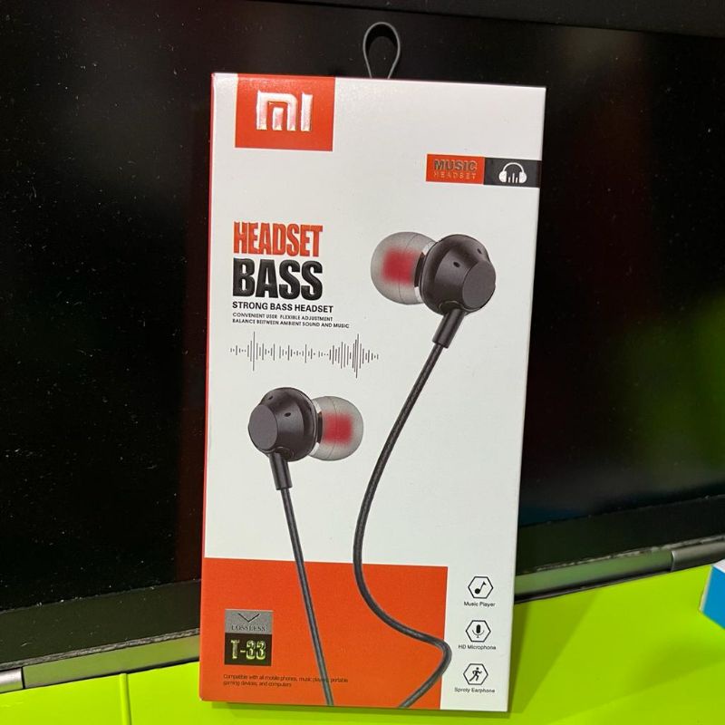 Earphone Xiaomi Mega Bass Stereo + Microphone Headset Xiaomi  Note 7 8 9 10 10A 10C poco M2 M3 M4[T-33]