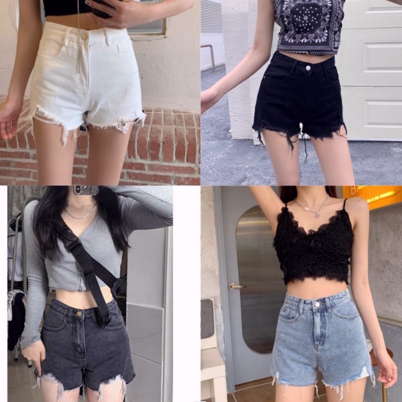 Hot pants jeans wanita sobek celana pendek high waist wanita ripped jeans cewek kekinian 2023