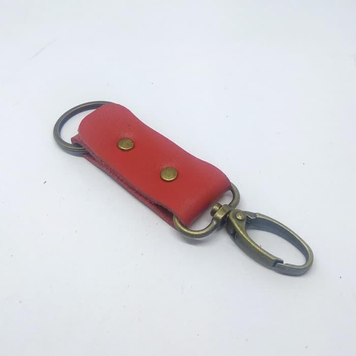 Gantungan kunci kulit sapi asli leather keychain warna merah PHKC278