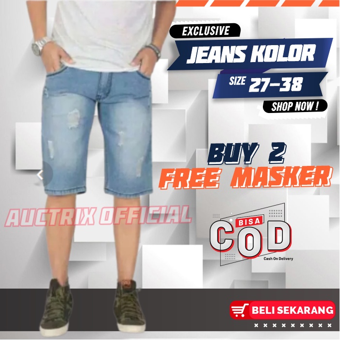 Celana Jeans Pria Sobek Pendek Sepan jins Denim Cowok Distro Terbaru Size 27-38