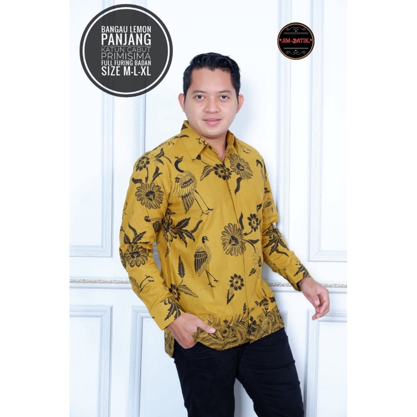 baju batik pria lengan panjang modern  ORIGINAL BAJU PREMIUM KEKINIAN BATIK SOLO MURAH BANGAU LEMON