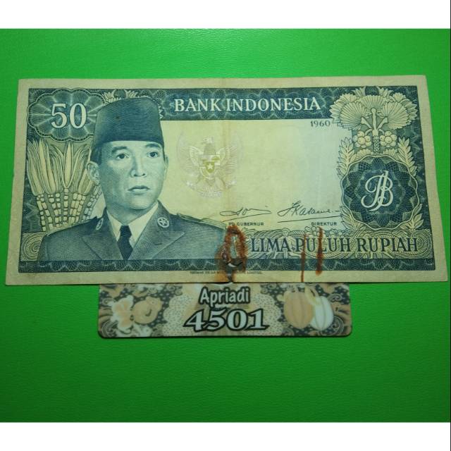 UK155 UANG KUNO ASLI 50 RUPIAH SERI SUKARNO/SOEKARNO TAHUN 1960 KOLEKSI UANG LAMA KERTAS INDONESIA