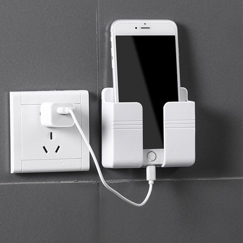 Tempat Charger Smartphone Tempel Dinding Tempat Remot Multifungsi