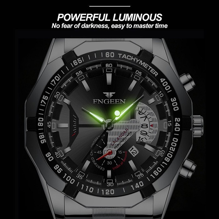 ORIGINAL FNGEEN S001 Jam Tangan Pria Luxury Stainless Steel Quartz Original Tahan Air Watch + Kotak