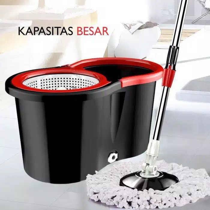 DISKON Alat Pel Lantai Hitam - Ultra Mop Black spin mop kain pel lantai praktis Free 2Kain Pel Alat Pel Lantai Mop Dengan Rol Praktis Kain Pel Putar Spin Mop 6L Bucket Ultra Mop