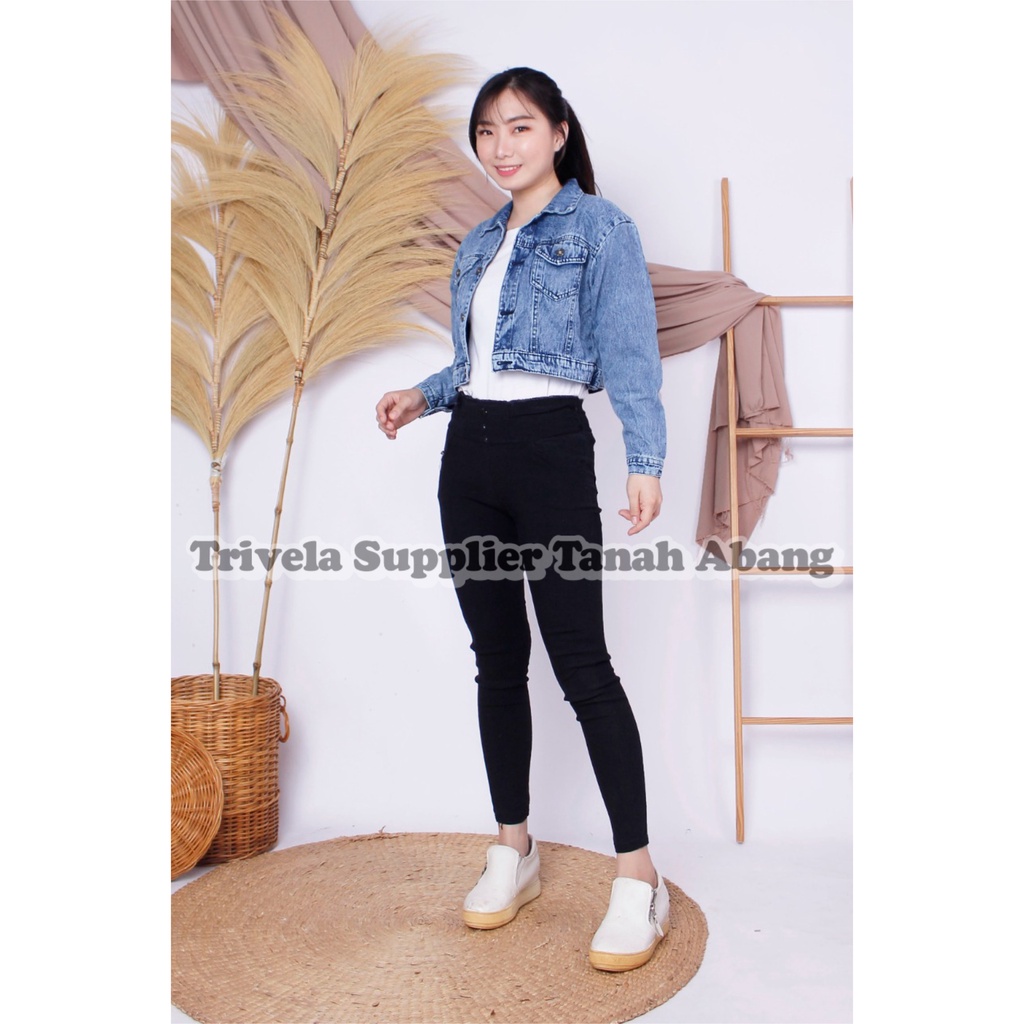 JACKET JEANS CROP BELLA / JAKET JEANS CROP WANITA