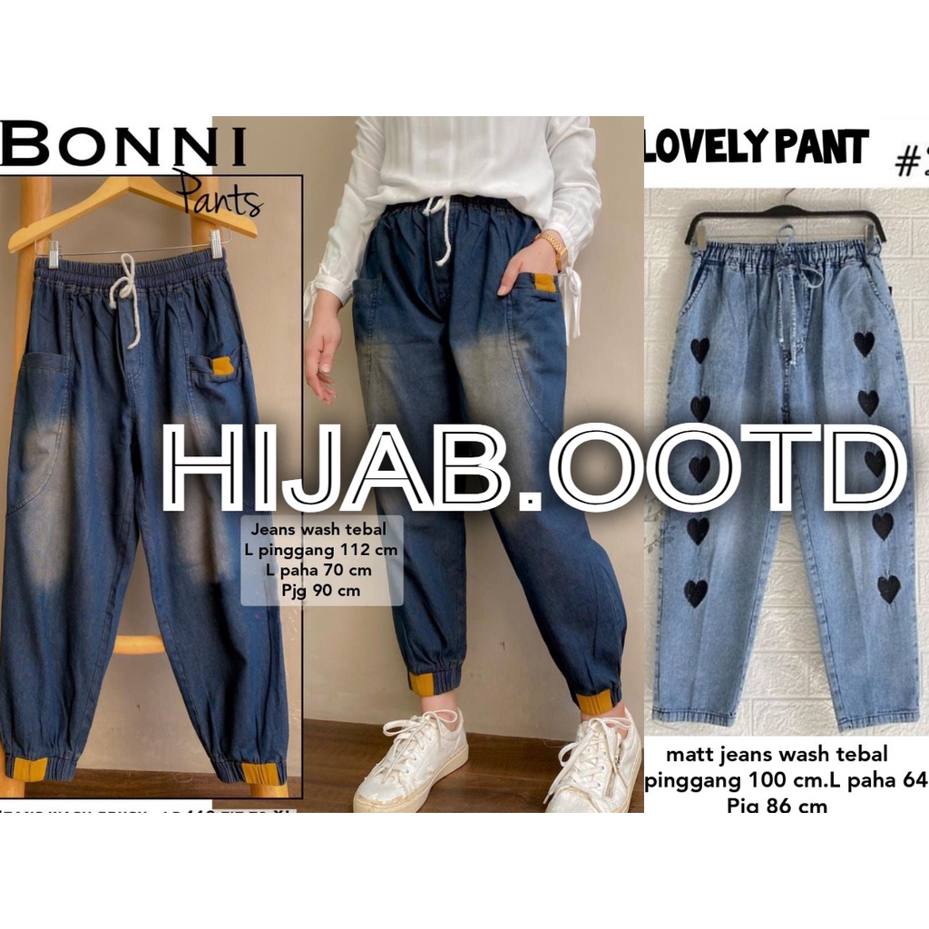 Bonni Celana Jogger Joger Jeans Denim Pants Wanita Jumbo Big size Bigsize N95