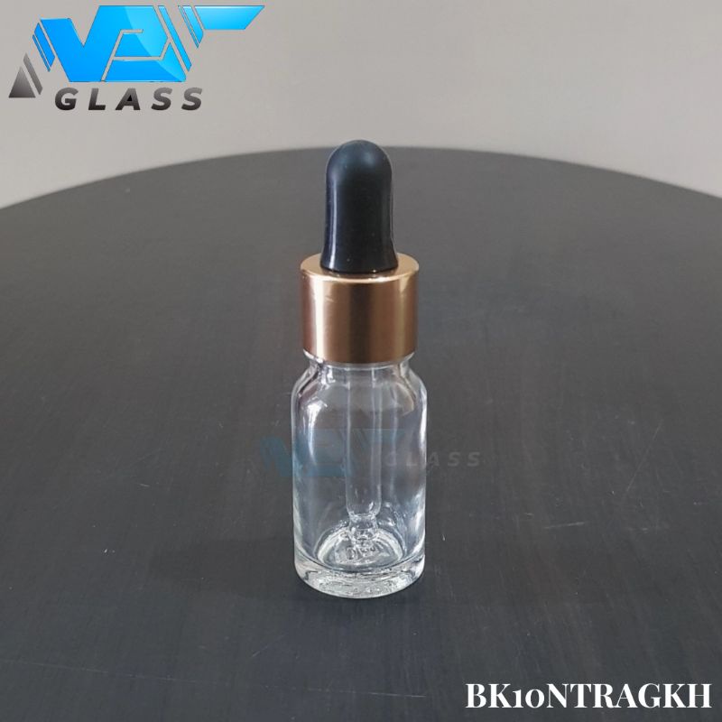 botol kaca pipet 10ml bening tebal - ring almunium gold