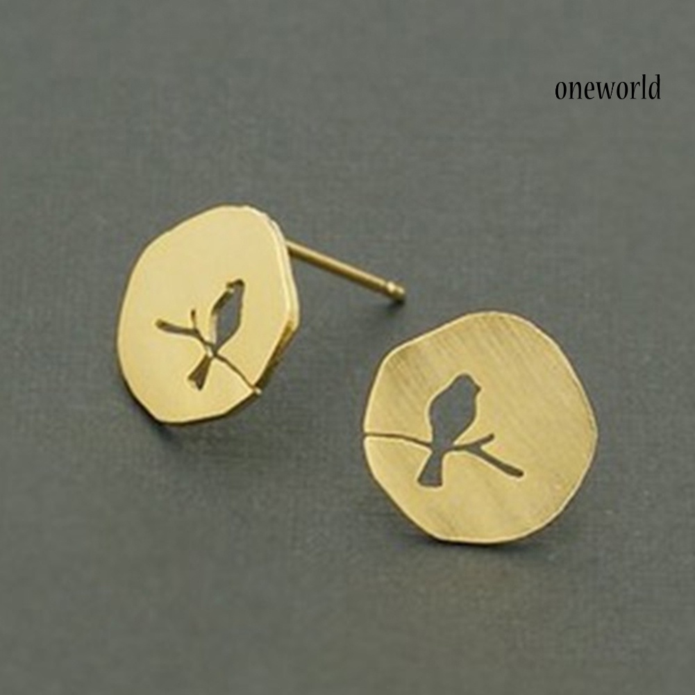 OW@ Cute Women Hollow Bird Branch Irregular Geometric Ear Stud Earrings Jewelry Gift