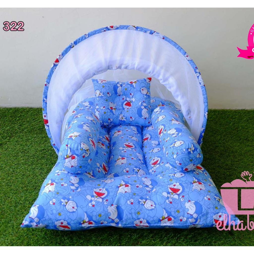 Kasur Lipat Bayi Set Kelambu Bantal Guling | Tempat Tidur Anak Baru Lahir Motif Lucu Bonus Tas 126